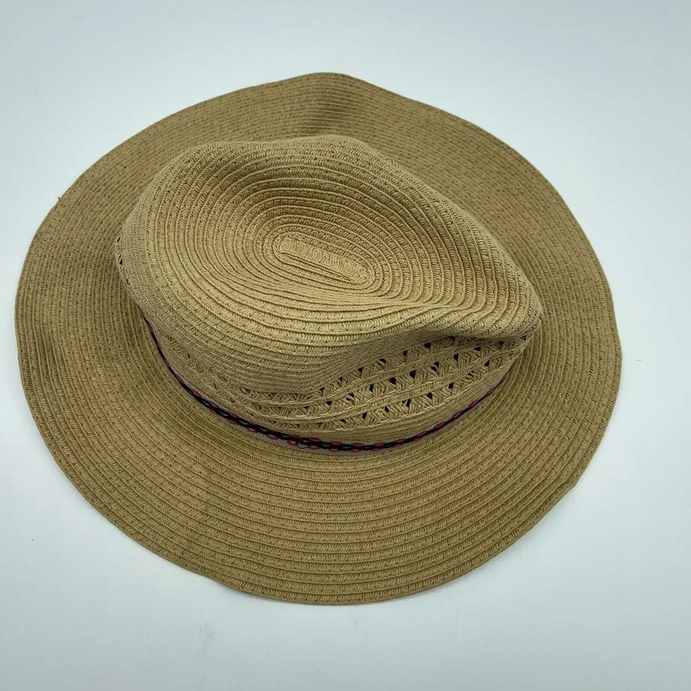 EDDIE BAUER SUN HAT FEDORA PAPER‎ STRAW WIDE BRIM FLOPPY KHAKI